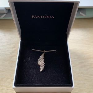 Pandora feather necklace with diamonds